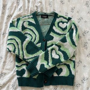 CIDER SWIRLY HEART GREEN KNIT CARDIGAN